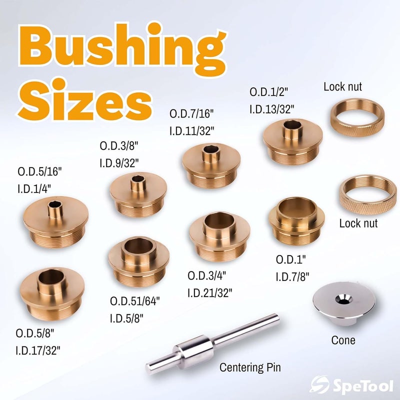 SpeTool 10-Piece Solid Router Guide Brass Router Template Bushing Guide Set with Centering Pin&Cone for Porter Cable Style Router Sub Bases Includes Aluminum Carrying Case - Image 3